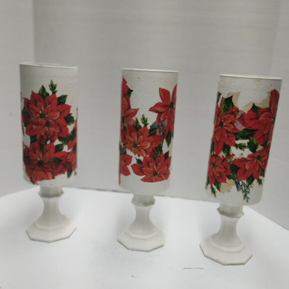 Set of 3 Handmade Poinsettia Christmas Candle Holders / Flower Pots - Picture 2 of 2